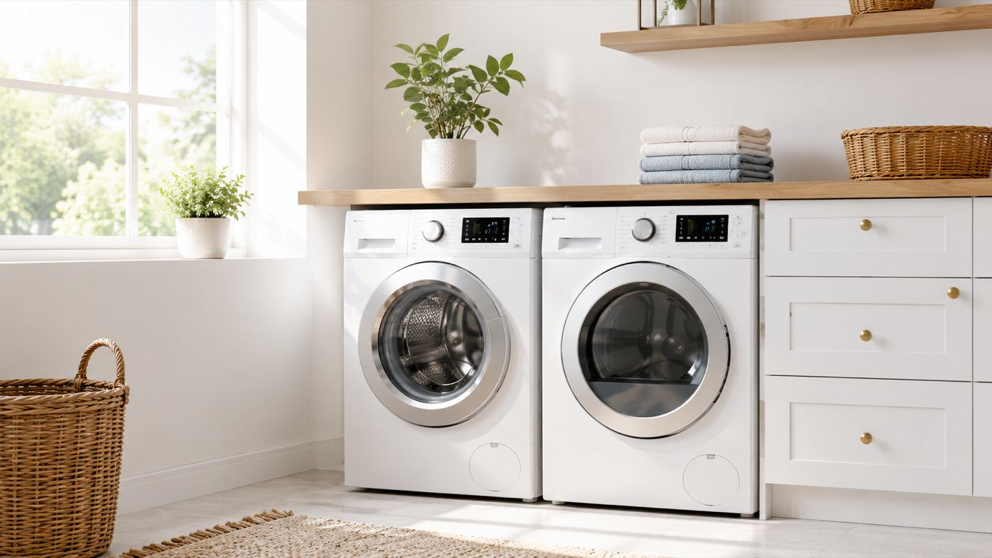 Bright laundry room with washer and dryer